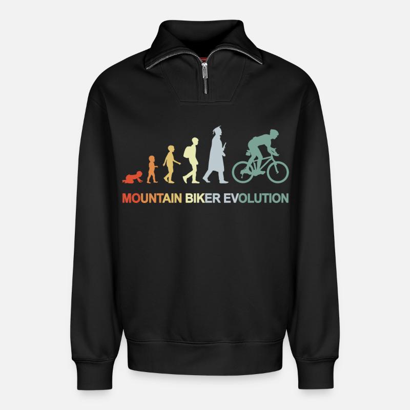 Mountain Biker Evolution - Relaxed Unisex Organic Half Zip Sweatshirt – by SPREAD - black