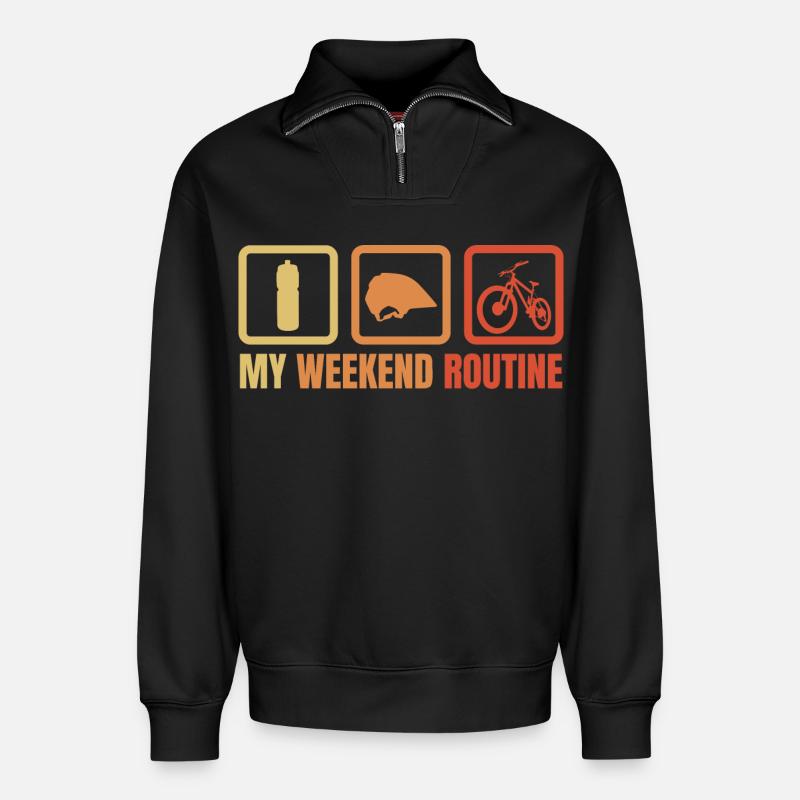 Meine Wochenendroutine - Relaxed Unisex Organic Half Zip Sweatshirt – von SPREAD - Schwarz