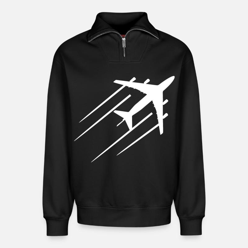Avion - Sweat unisexe décontracté en coton biologique à demi-zip – de SPREAD - noir