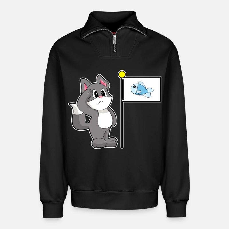 Drapeau de chat - Sweat unisexe décontracté en coton biologique à demi-zip – de SPREAD - noir