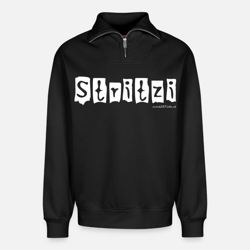 Stritzi - Strolch, cheeky, Austrian dialect - Relaxed Unisex Organic Half Zip Sweatshirt – by SPREAD - black
