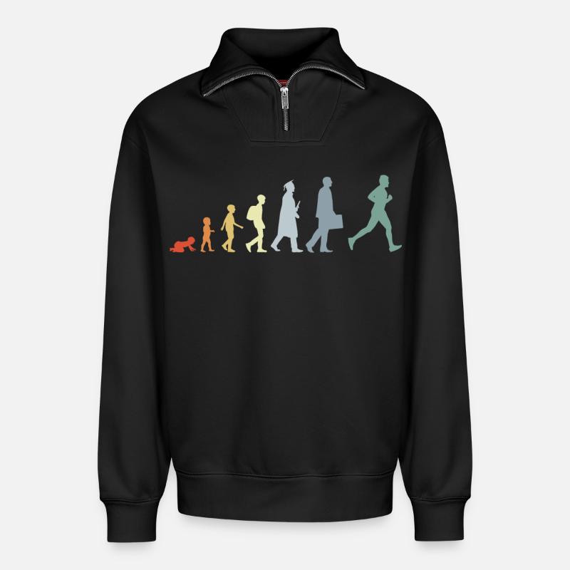 Évolution du coureur - Sweat unisexe décontracté en coton biologique à demi-zip – de SPREAD - noir