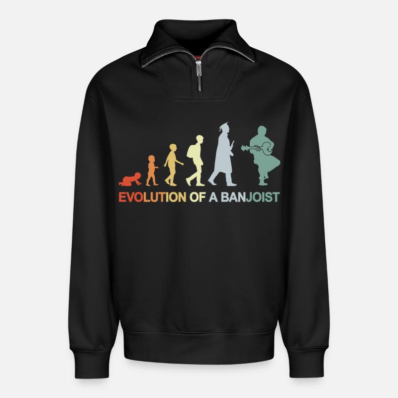 Banjospieler Evolution - Relaxed Unisex Organic Half Zip Sweatshirt – von SPREAD - Schwarz