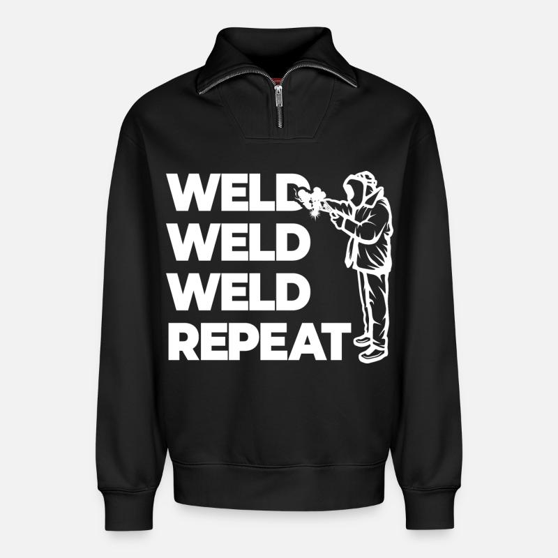Weld Weld Weld Repeat - Relaxed Unisex Organic Half Zip Sweatshirt – by SPREAD - black
