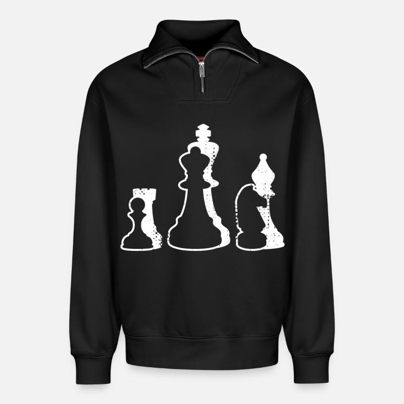 Pièces d’échecs - Sweat unisexe décontracté en coton biologique à demi-zip – de SPREAD - noir