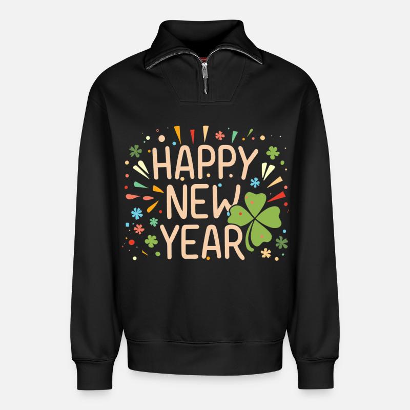Neujahrsfreude mit Shamrock - Relaxed Unisex Organic Half Zip Sweatshirt – von SPREAD - Schwarz