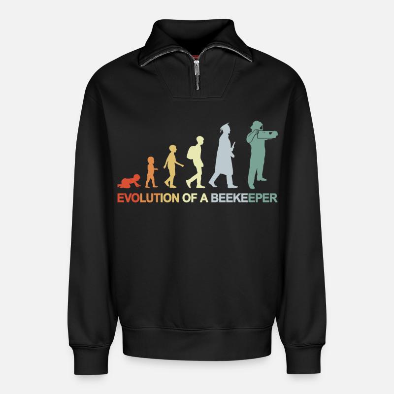 Évolution de l’apiculteur - Sweat unisexe décontracté en coton biologique à demi-zip – de SPREAD - noir