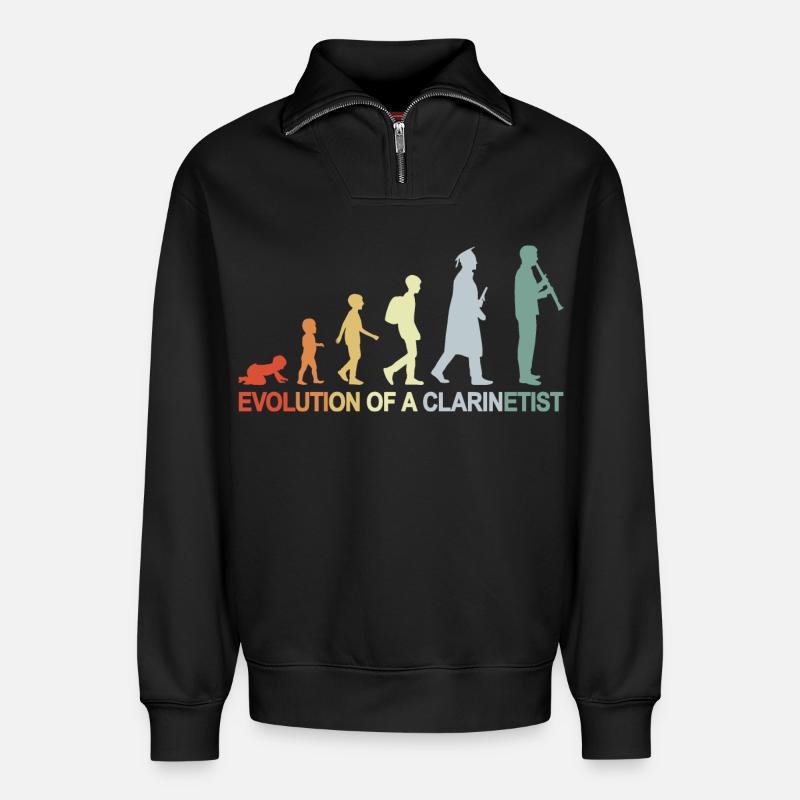 Évolution de la clarinette - Sweat unisexe décontracté en coton biologique à demi-zip – de SPREAD - noir