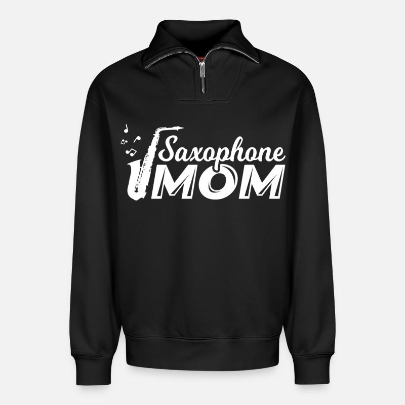 Saxophonist Mutter - Relaxed Unisex Organic Half Zip Sweatshirt – von SPREAD - Schwarz
