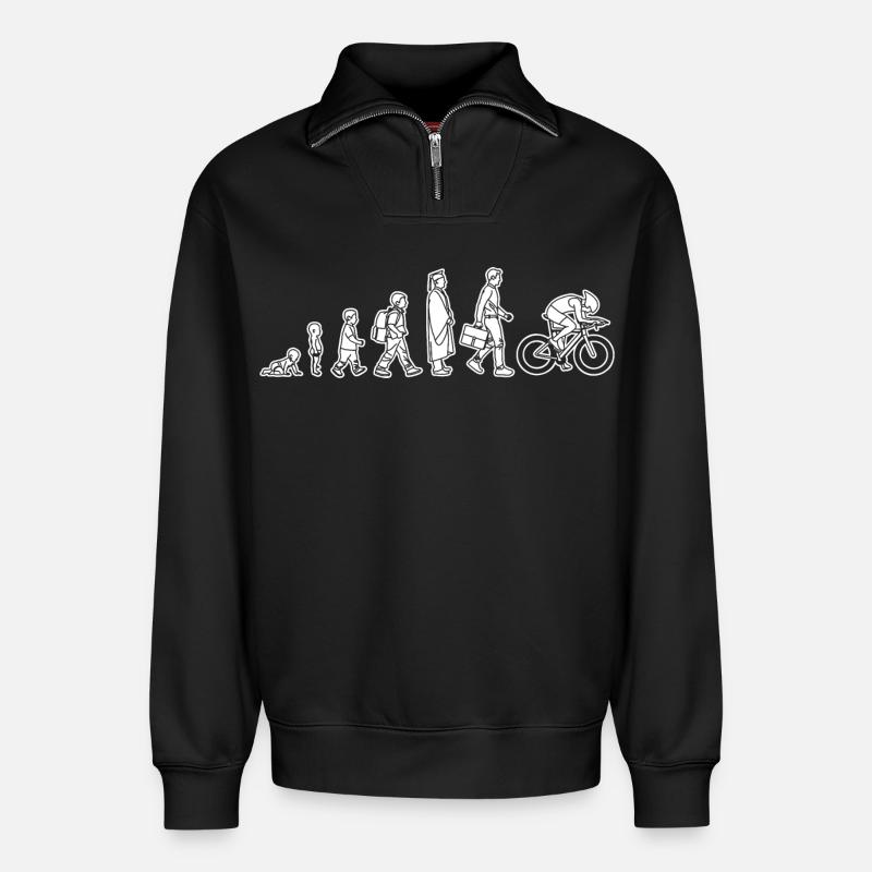 Evolution eines Radfahrers - Relaxed Unisex Organic Half Zip Sweatshirt – von SPREAD - Schwarz