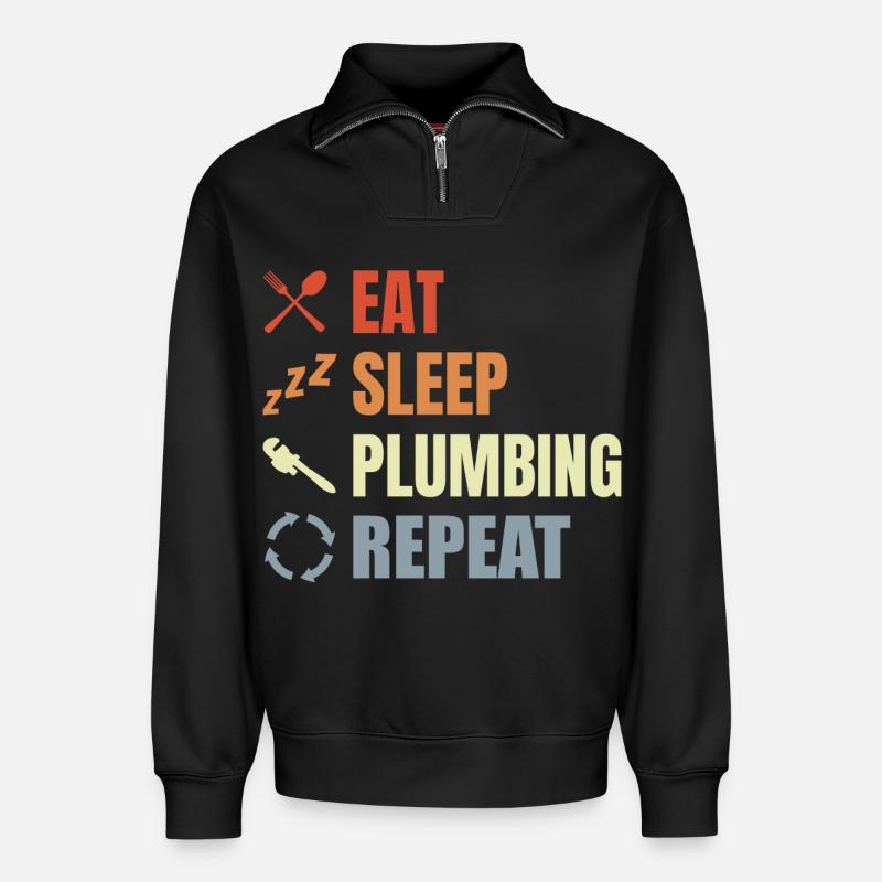 Eat Sleep Plumbing Repeat - Relaxed Unisex Organic Half Zip Sweatshirt – von SPREAD - Schwarz