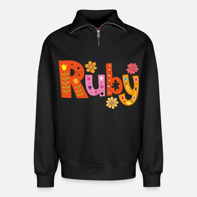 Personalized Ruby Name - Relaxed Unisex Organic Half Zip Sweatshirt – by SPREAD - black
