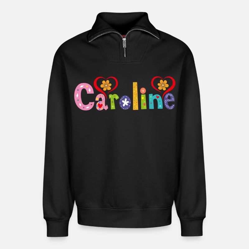 Personalisierter Caroline-Name - Relaxed Unisex Organic Half Zip Sweatshirt – von SPREAD - Schwarz