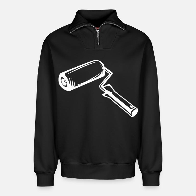 Paint Roller Drawing - Relaxed Unisex Organic Half Zip Sweatshirt – by SPREAD - black