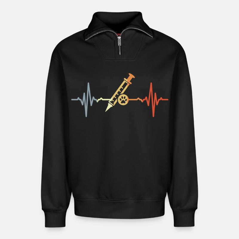 Veterinary Syringe ECG - Relaxed Unisex Organic Half Zip Sweatshirt – by SPREAD - black