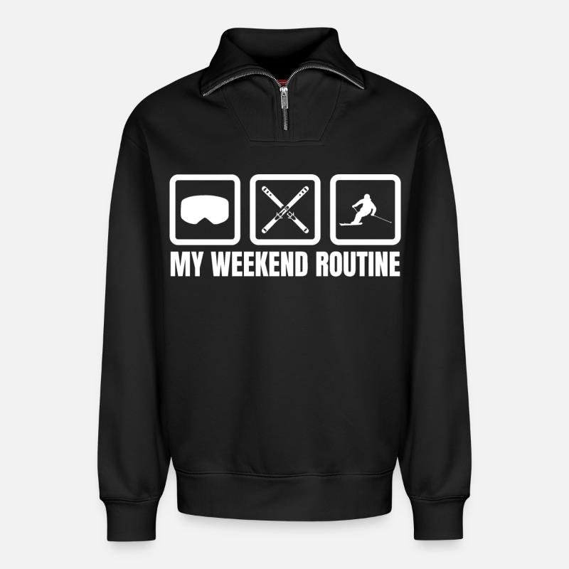 Meine Wochenendroutine - Relaxed Unisex Organic Half Zip Sweatshirt – von SPREAD - Schwarz