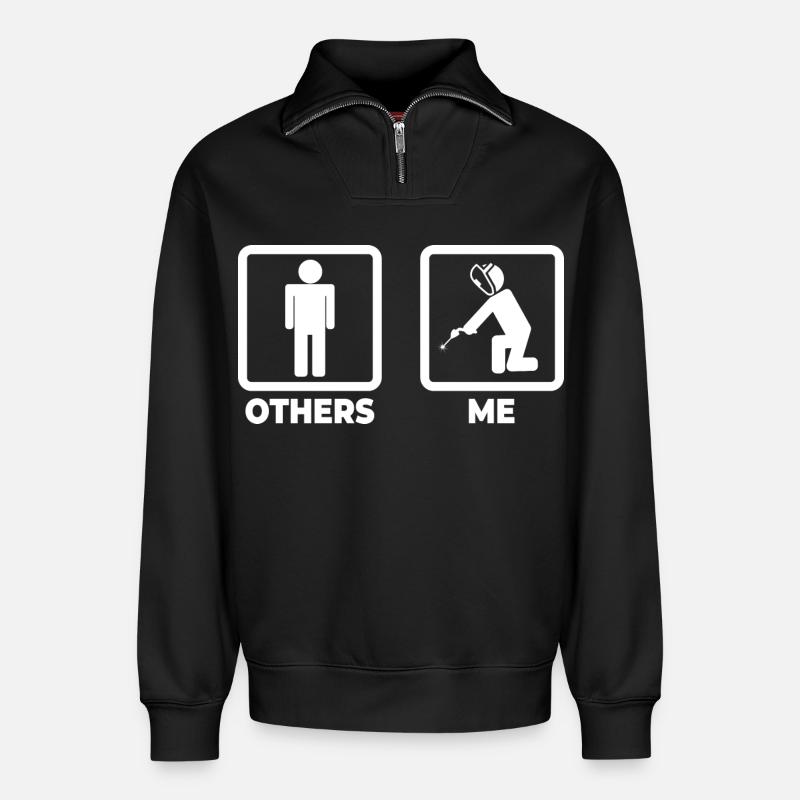 Schweißer Strichmännchen - Relaxed Unisex Organic Half Zip Sweatshirt – von SPREAD - Schwarz