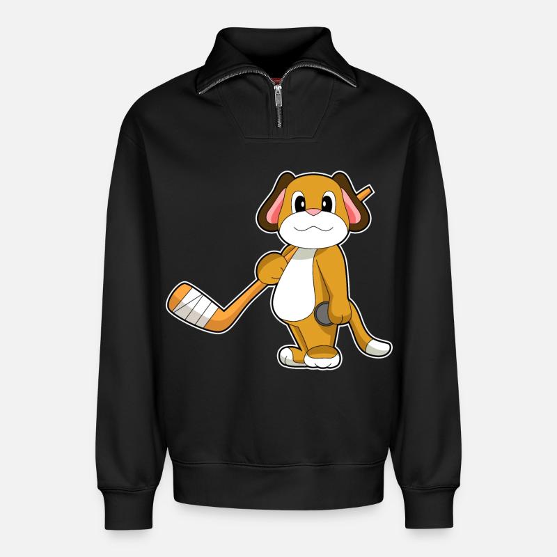 Hund Eishockey Eishockeyschläger - Relaxed Unisex Organic Half Zip Sweatshirt – von SPREAD - Schwarz