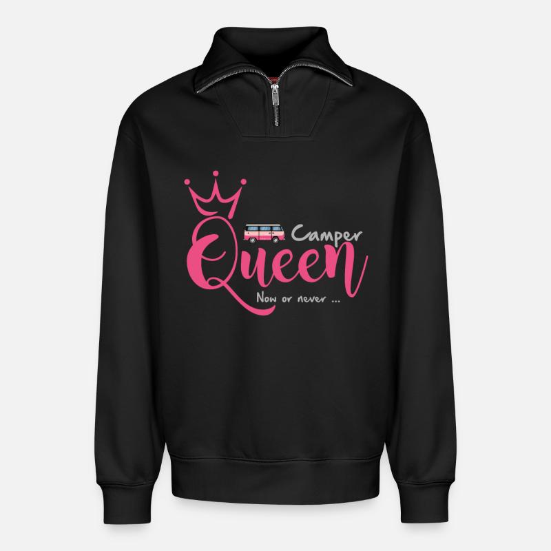 Camper Queen - Relaxed Unisex Organic Half Zip Sweatshirt – von SPREAD - Schwarz