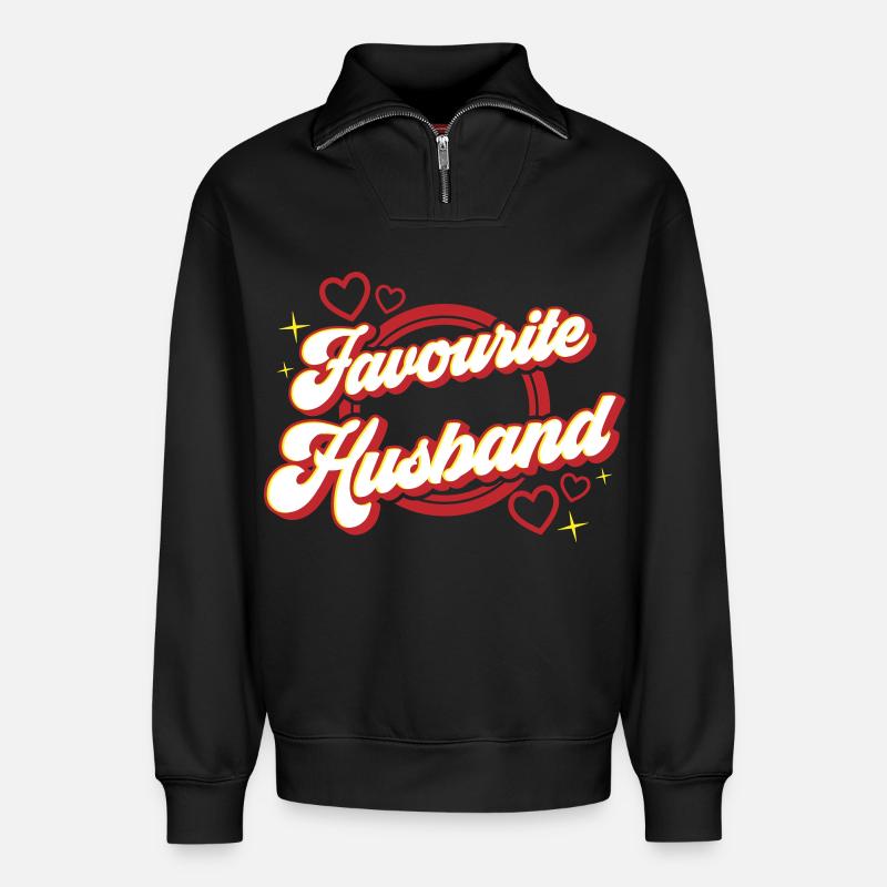 Favourite Husband | Farben änderbar - Relaxed Unisex Organic Half Zip Sweatshirt – von SPREAD - Schwarz