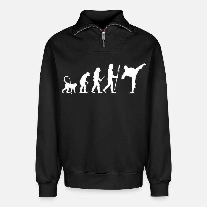 Évolution du karaté - Sweat unisexe décontracté en coton biologique à demi-zip – de SPREAD - noir
