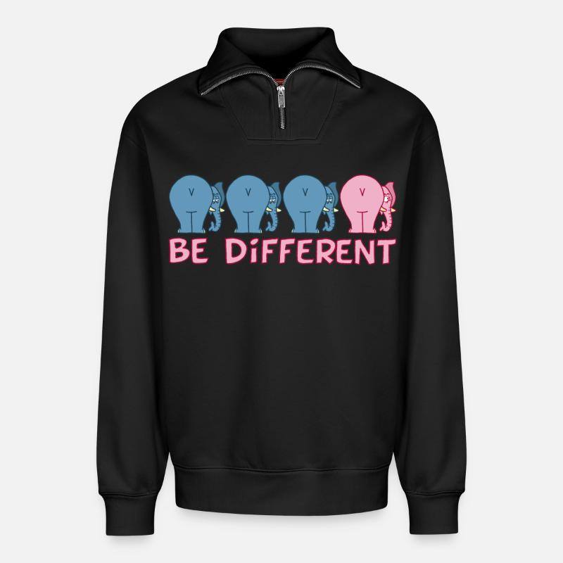 A different elephant - Relaxed Unisex Organic Half Zip Sweatshirt – by SPREAD - black