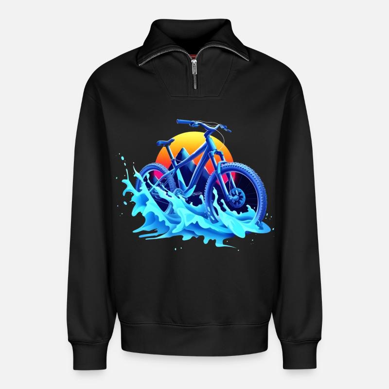 Mountainbiken Vaporwave - Relaxed Unisex Organic Half Zip Sweatshirt – von SPREAD - Schwarz