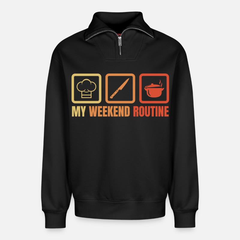 Weekend Cooking - Relaxed Unisex Organic Half Zip Sweatshirt – by SPREAD - black