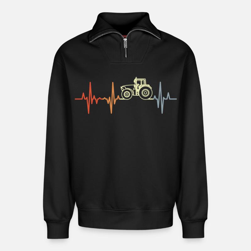Retro Traktor EKG - Relaxed Unisex Organic Half Zip Sweatshirt – von SPREAD - Schwarz