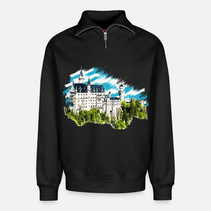 Neuschwanstein Castle - Relaxed Unisex Organic Half Zip Sweatshirt – by SPREAD - black