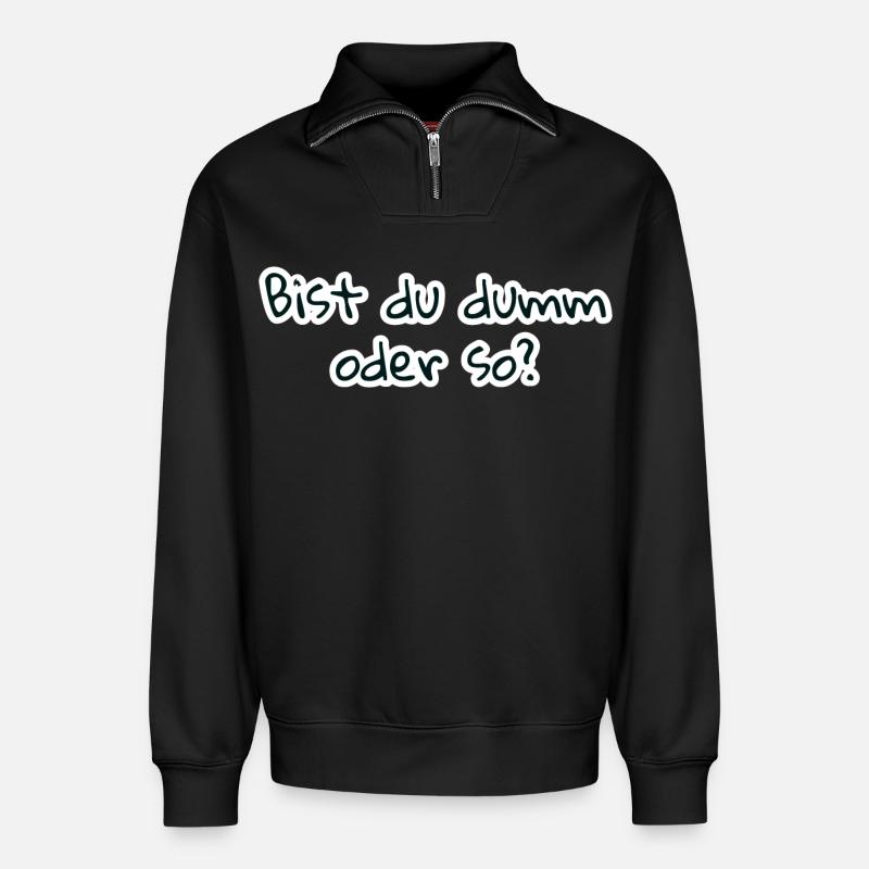 bist du dumm oder so - Relaxed Unisex Organic Half Zip Sweatshirt – von SPREAD - Schwarz