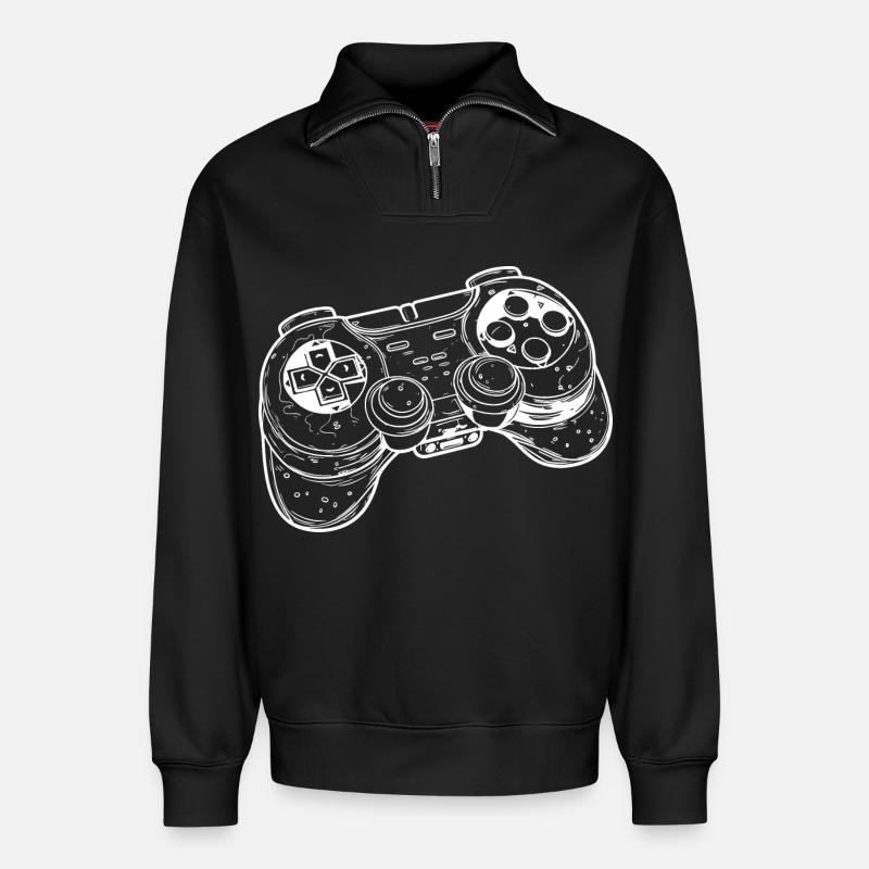 Videospiel Controller Zeichnung - Relaxed Unisex Organic Half Zip Sweatshirt – von SPREAD - Schwarz