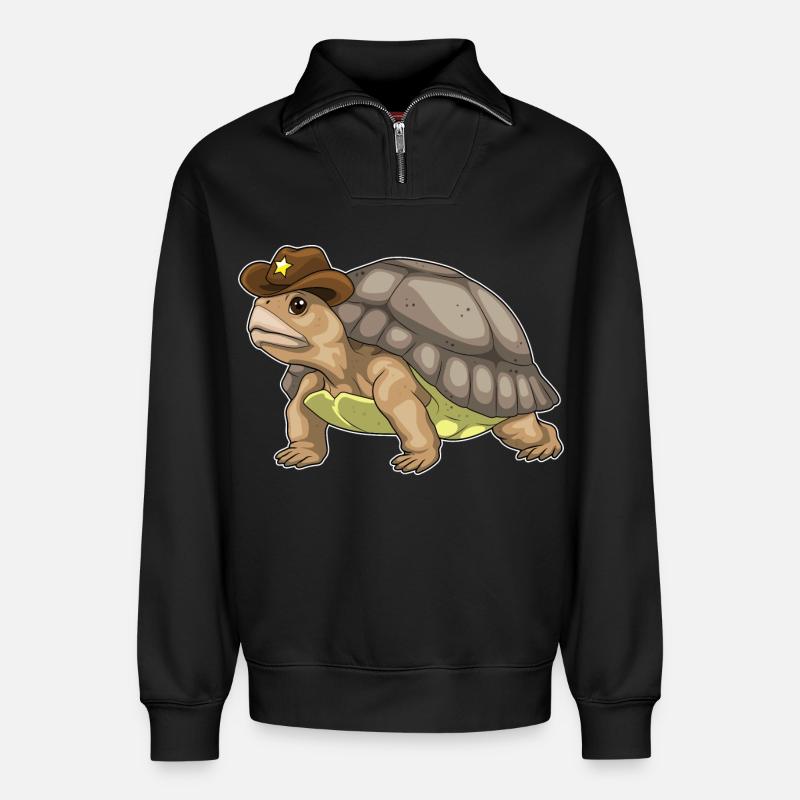 Turtle Sheriff Sheriff's Hat - Relaxed Unisex Organic Half Zip Sweatshirt – by SPREAD - black