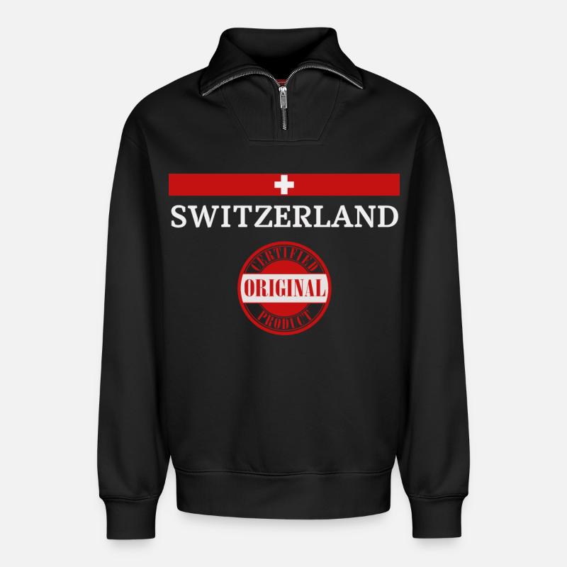 Schweizer Flagge - Relaxed Unisex Organic Half Zip Sweatshirt – von SPREAD - Schwarz