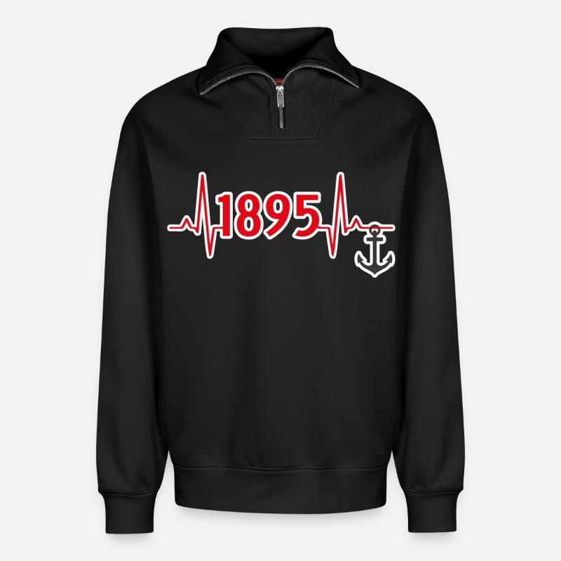 1895 mit Anker - Relaxed Unisex Organic Half Zip Sweatshirt – von SPREAD - Schwarz