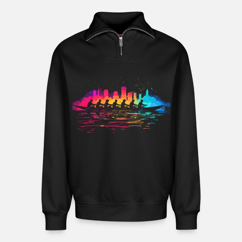 Équipe d’aviron Splotch - Sweat unisexe décontracté en coton biologique à demi-zip – de SPREAD - noir