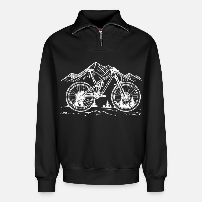 Mountainbiking Zeichnung - Relaxed Unisex Organic Half Zip Sweatshirt – von SPREAD - Schwarz