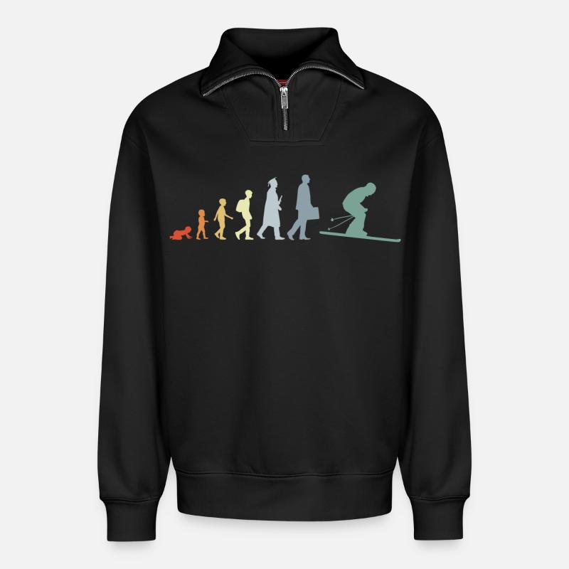 Evolution des Skisports - Relaxed Unisex Organic Half Zip Sweatshirt – von SPREAD - Schwarz