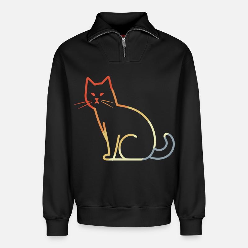 Katze Retro - Relaxed Unisex Organic Half Zip Sweatshirt – von SPREAD - Schwarz