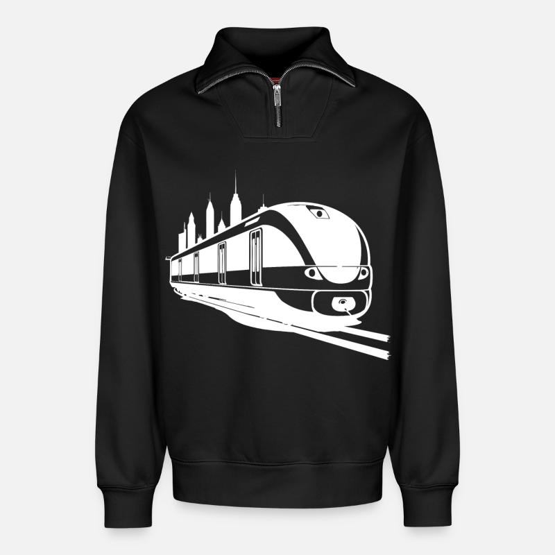 Eisenbahn - Relaxed Unisex Organic Half Zip Sweatshirt – von SPREAD - Schwarz