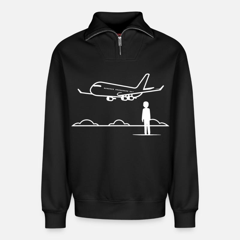 Plane Spotter - Relaxed Unisex Organic Half Zip Sweatshirt – von SPREAD - Schwarz