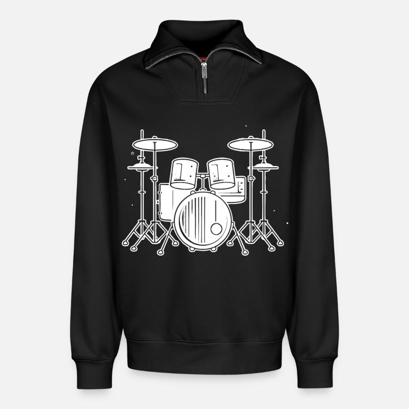 Drum Set Zeichnung - Relaxed Unisex Organic Half Zip Sweatshirt – von SPREAD - Schwarz