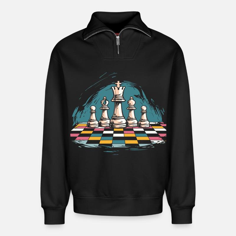 Chess Graphics - Relaxed Unisex Organic Half Zip Sweatshirt – by SPREAD - black