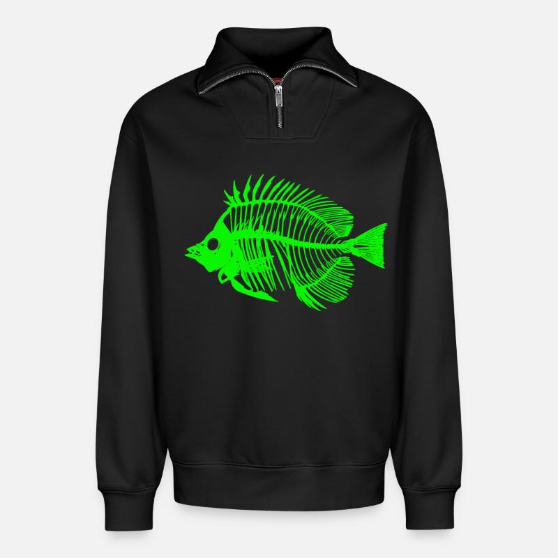 Glowing Fish Skeleton Design - Relaxed Unisex Organic Half Zip Sweatshirt – by SPREAD - black
