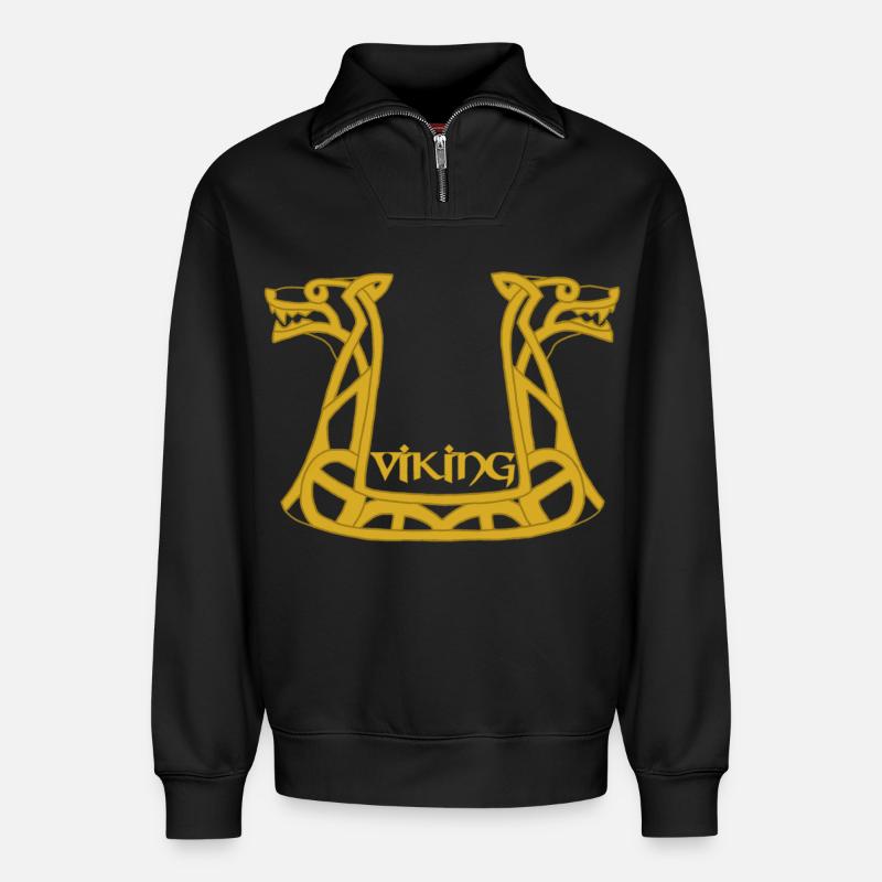 Wikinger Goldener Drache - Relaxed Unisex Organic Half Zip Sweatshirt – von SPREAD - Schwarz