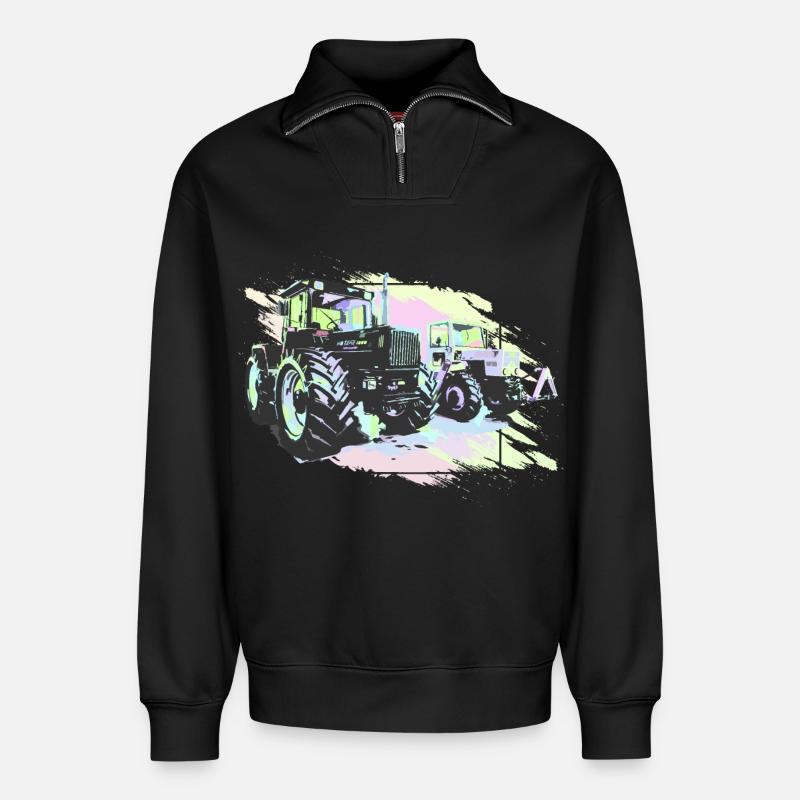 Vieux tracteurs - Sweat unisexe décontracté en coton biologique à demi-zip – de SPREAD - noir