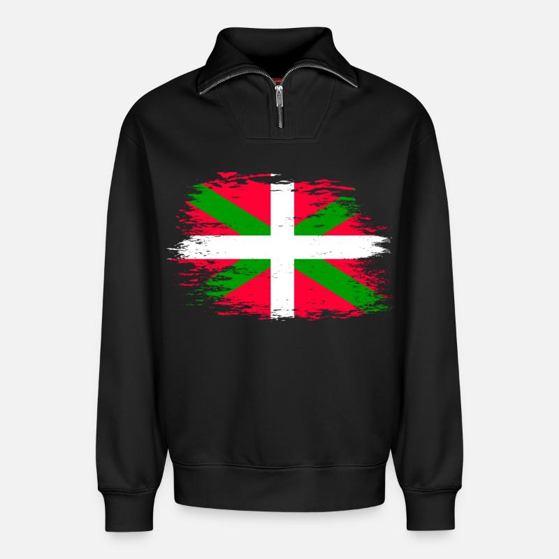 Basque flag used - Relaxed Unisex Organic Half Zip Sweatshirt – by SPREAD - black