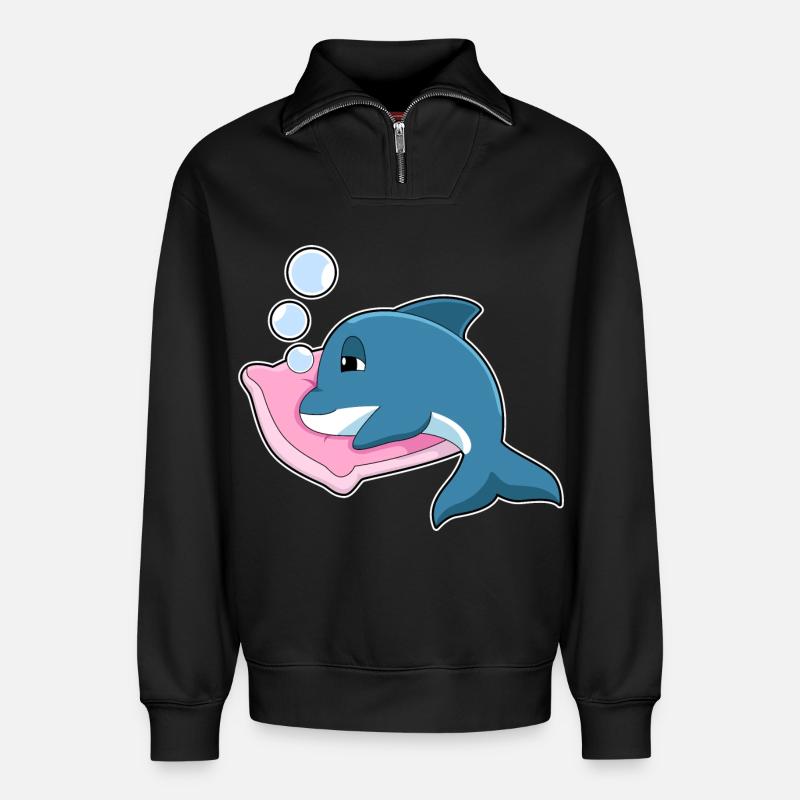 Dolphin Sleeping Pillow - Relaxed Unisex Organic Half Zip Sweatshirt – by SPREAD - black