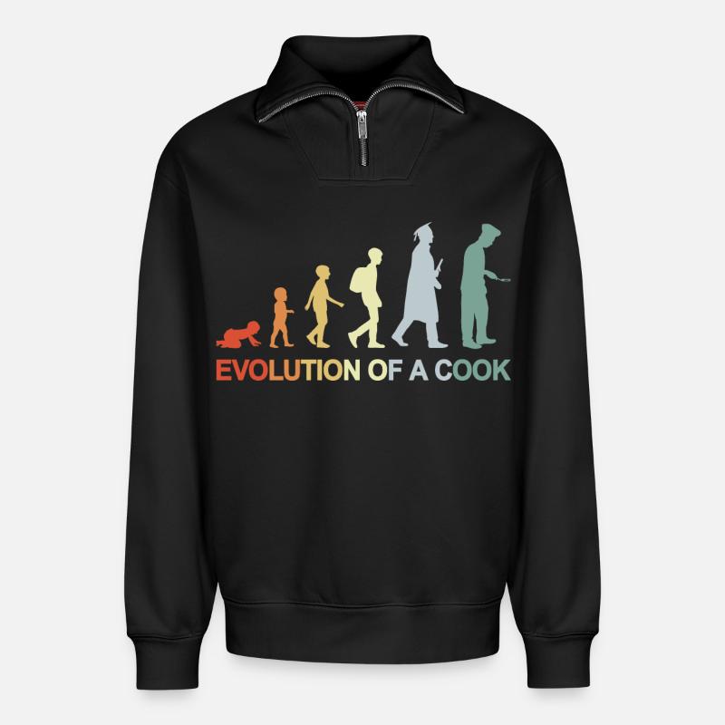 Evolution d’un cuisinier - Sweat unisexe décontracté en coton biologique à demi-zip – de SPREAD - noir
