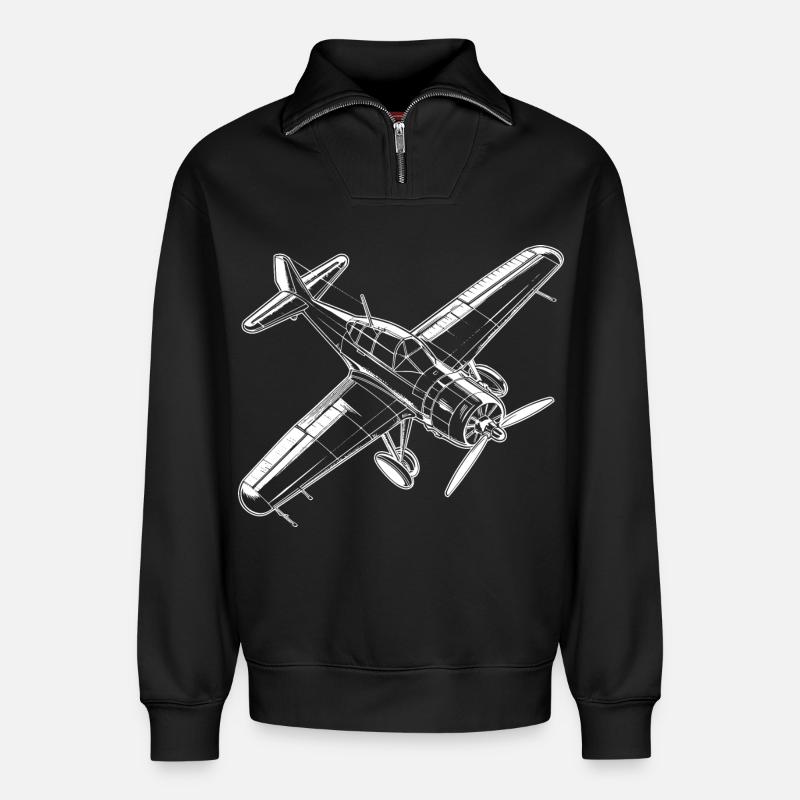 Propellerflugzeug - Relaxed Unisex Organic Half Zip Sweatshirt – von SPREAD - Schwarz